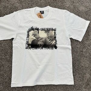 Stussy White Graphic Tee with Black Print